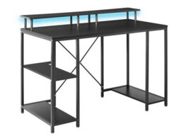 Wyld and Coco Novatech Gaming Desk - Black Mdf Tabletop, Powder-Coated Iron Frame, Integrated Led, 3 Shelves - thumbnail 3