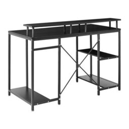 Wyld and Coco Novatech Gaming Desk - Black Mdf Tabletop, Powder-Coated Iron Frame, Integrated Led, 3 Shelves - thumbnail 6