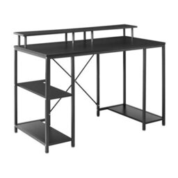 Wyld and Coco Novatech Gaming Desk - Black Mdf Tabletop, Powder-Coated Iron Frame, Integrated Led, 3 Shelves - thumbnail 5