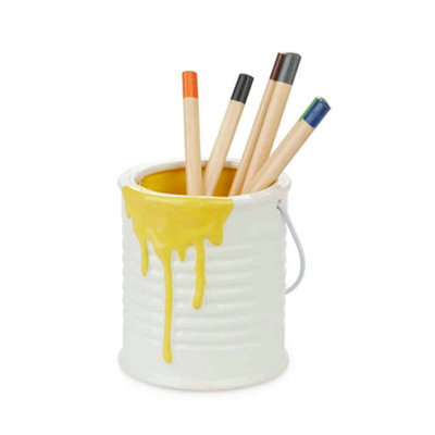Balvi Yellow Paint Can Tin Home Office, School Desk Organiser Plastic Pen Pot Holder - image 1