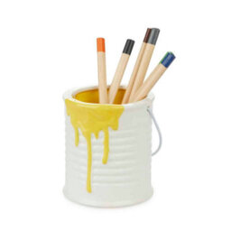 Balvi Yellow Paint Can Tin Home Office, School Desk Organiser Plastic Pen Pot Holder