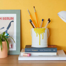 Balvi Yellow Paint Can Tin Home Office, School Desk Organiser Plastic Pen Pot Holder - thumbnail 2