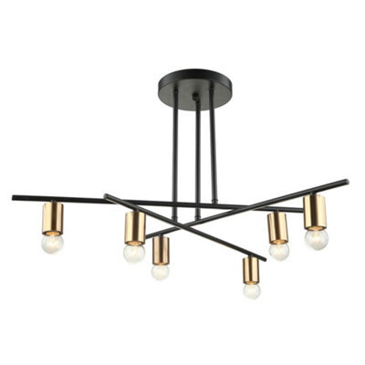 Luminosa Lighting Luminosa Industrial And Retro Flush Ceiling Light Bronze, Black 6 Light , E27