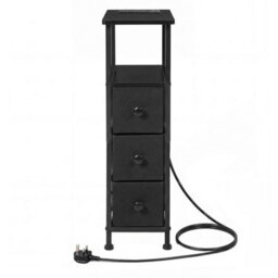 Levede Slim Bedside Table With Charging Station Led Light 3 Drawers Black - thumbnail 3