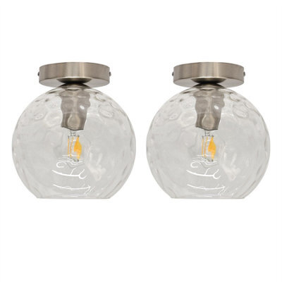 First Choice Lighting Set Of 2 Barnum - Clear Dimple Glass Globe Satin Nickel Ceiling Lights
