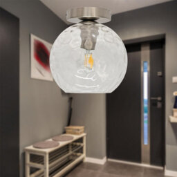 First Choice Lighting Set Of 2 Barnum - Clear Dimple Glass Globe Satin Nickel Ceiling Lights - thumbnail 4