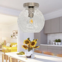 First Choice Lighting Set Of 2 Barnum - Clear Dimple Glass Globe Satin Nickel Ceiling Lights - thumbnail 5