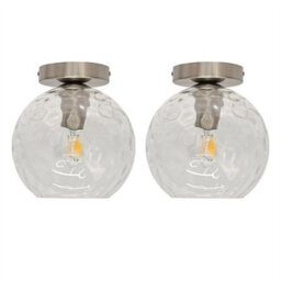 First Choice Lighting Set Of 2 Barnum - Clear Dimple Glass Globe Satin Nickel Ceiling Lights - thumbnail 1