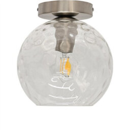 First Choice Lighting Set Of 2 Barnum - Clear Dimple Glass Globe Satin Nickel Ceiling Lights - thumbnail 2
