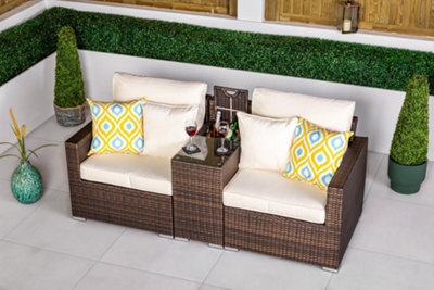 Giardino Havana 2 Seat Modular Sofa Rattan Garden Bistro Balcony Furniture Set Outdoor Drinks Cooler Table - Brown - image 1