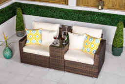 Giardino Havana 2 Seat Modular Sofa Rattan Garden Bistro Balcony Furniture Set Outdoor Drinks Cooler Table - Brown - thumbnail 1