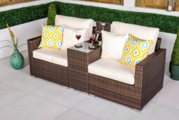 Giardino Havana 2 Seat Modular Sofa Rattan Garden Bistro Balcony Furniture Set Outdoor Drinks Cooler Table - Brown - thumbnail 2