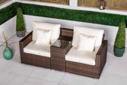 Giardino Havana 2 Seat Modular Sofa Rattan Garden Bistro Balcony Furniture Set Outdoor Drinks Cooler Table - Brown - thumbnail 4