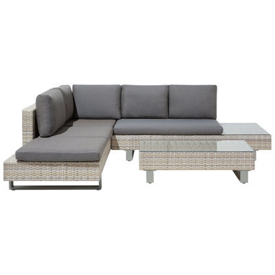 Beliani Garden Corner Sofa With Table 5 Seater Lanciano Right Hand Pe Rattan Grey - image 1