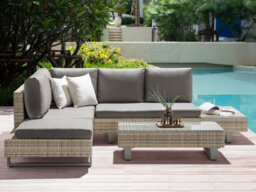 Beliani Garden Corner Sofa With Table 5 Seater Lanciano Right Hand Pe Rattan Grey - thumbnail 2