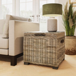 Fwstyle Kubu Rattan Lift Up Greywash Pine Storage Side Table Ready Assembled - thumbnail 1