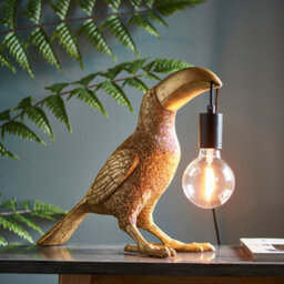 2 Pack Vintage Gold Toucan Table Light - Resin Figure - Matt Black Lamp Holder - thumbnail 3
