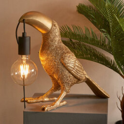 2 Pack Vintage Gold Toucan Table Light - Resin Figure - Matt Black Lamp Holder - thumbnail 5