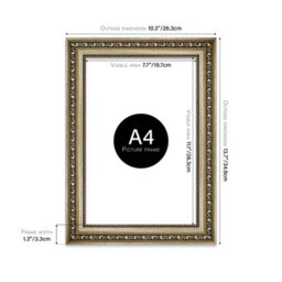 A4 Champaign Ornate Picture Frame (29.7 X 21Cm) Poster, Photo, Artwork, Gallery Wall Or Print - thumbnail 2