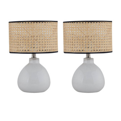First Choice Lighting Set Of 2 Tuscan White Ceramic Lamps With Natural Cane Shade - image 1