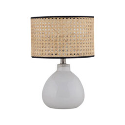 First Choice Lighting Set Of 2 Tuscan White Ceramic Lamps With Natural Cane Shade - thumbnail 2