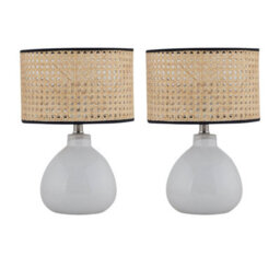 First Choice Lighting Set Of 2 Tuscan White Ceramic Lamps With Natural Cane Shade - thumbnail 1