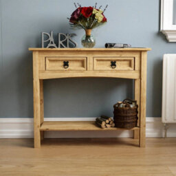 Console Table Shelf 2 Drawer Storage Living Room Hallway Solid Pine Unit - thumbnail 3