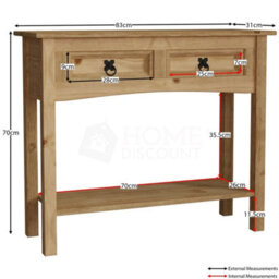 Console Table Shelf 2 Drawer Storage Living Room Hallway Solid Pine Unit - thumbnail 2