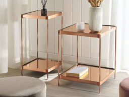 Beliani Side Table Alsea Tempered Glass Copper - thumbnail 2