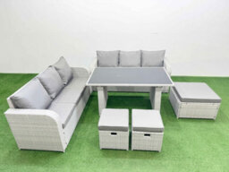 Fimous 9 Seater Rattan Outdoor Dining Table 3 Seater Sofa Set With 3 Stools Light Grey - thumbnail 2