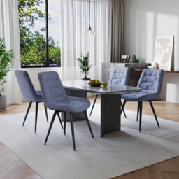 Darphe Grey Teddy Fleece Dining Chair With Tufted Back And Black Iron Legs, 54Cm W X 59Cm D X 87Cm H - thumbnail 3