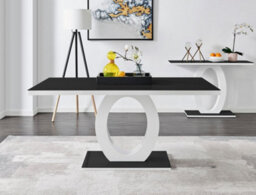 Furniturebox Giovani Rectangular 6 Seat White High Gloss Unique Halo Base Dining Table Black Glass Top 6 Navy Velvet Silver Leg Pesaro Chairs - thumbnail 2