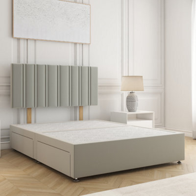Bsspoke Sienna Divan Bed Silver Plush Velvet With 24Inch Headboard 4 Drawer & No Mattress In Double Small Double King Super King - image 1