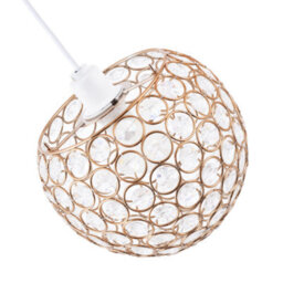 Happy Homewares Modern Round Gold Globe Easy Fit Pendant Shade With Small Clear Acrylic Beads - thumbnail 3