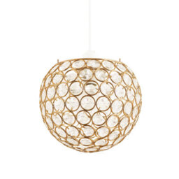 Happy Homewares Modern Round Gold Globe Easy Fit Pendant Shade With Small Clear Acrylic Beads - thumbnail 2