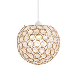 Happy Homewares Modern Round Gold Globe Easy Fit Pendant Shade With Small Clear Acrylic Beads - thumbnail 1