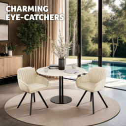 Tectake Set Of 2 Lounge Armchair Living Room Accent Chair 360 Swivel Slim Steel Legs Velvet Fabric   - Cream - thumbnail 9