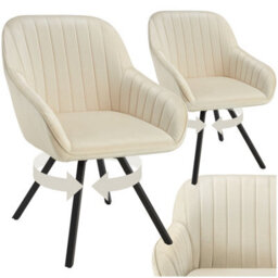 Tectake Set Of 2 Lounge Armchair Living Room Accent Chair 360 Swivel Slim Steel Legs Velvet Fabric   - Cream - thumbnail 1