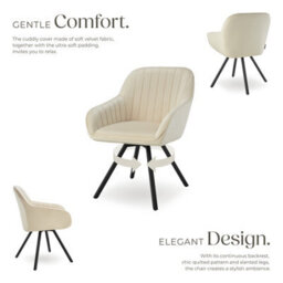 Tectake Set Of 2 Lounge Armchair Living Room Accent Chair 360 Swivel Slim Steel Legs Velvet Fabric   - Cream - thumbnail 3