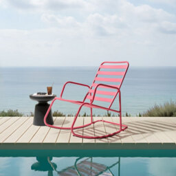Wyld And Coco Gardenco Pink Aluminium Slatted Rocking Chair Modern Outdoor Seating. - thumbnail 2