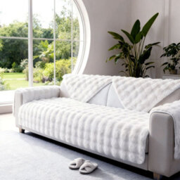Living And Home White Thickened Faux Rabbit Fur Knitted Sofa Cushion Cover/sofa Throw, 180Cm W X 90Cm D - thumbnail 3