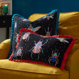 Wylder Darkling Beetles Embroidered Velvet Polyester Filled Cushion - thumbnail 6