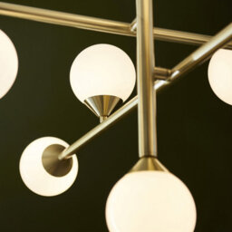 Luminosa Lighting Luminosa Grosseto Multi Arm Pendant Ceiling Light Satin Brass Plate & Gloss White Glass 10 X 5W Led G9 - thumbnail 5