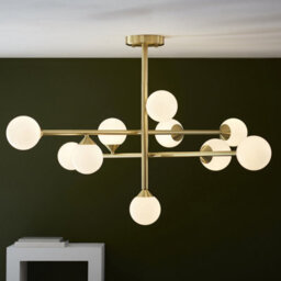 Luminosa Lighting Luminosa Grosseto Multi Arm Pendant Ceiling Light Satin Brass Plate & Gloss White Glass 10 X 5W Led G9 - thumbnail 8