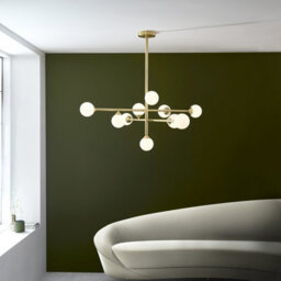 Luminosa Lighting Luminosa Grosseto Multi Arm Pendant Ceiling Light Satin Brass Plate & Gloss White Glass 10 X 5W Led G9 - thumbnail 2