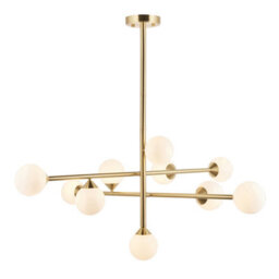 Luminosa Lighting Luminosa Grosseto Multi Arm Pendant Ceiling Light Satin Brass Plate & Gloss White Glass 10 X 5W Led G9