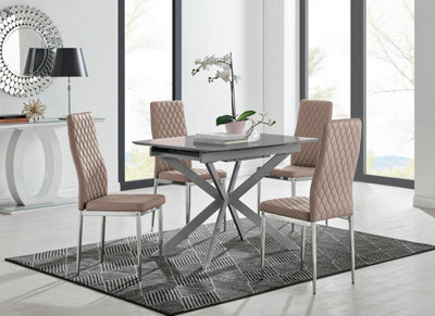 Furniturebox Uk Lira 100Cm Grey Metal Extending Dining Table & 4 Cappuccino Milan Chrome Leg Chairs - image 1