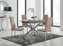 Furniturebox Uk Lira 100Cm Grey Metal Extending Dining Table & 4 Cappuccino Milan Chrome Leg Chairs - thumbnail 1