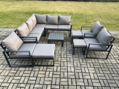 Fimous 11 Seater Outdoor Aluminium Garden Furniture Set Corner Lounge Sofa Set With Square Coffee Table Chair