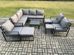 Fimous 11 Seater Outdoor Aluminium Garden Furniture Set Corner Lounge Sofa Set With Square Coffee Table Chair - thumbnail 1